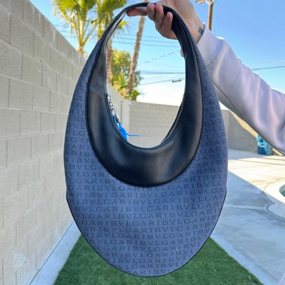 Authentic Bvlgari Denim & Leather Mania Hobo Bag